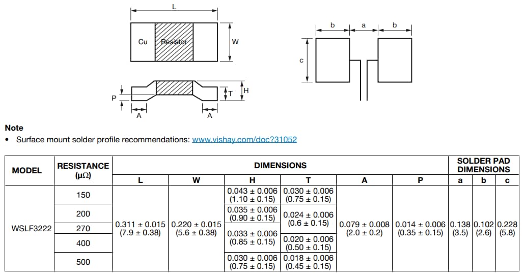 Tabelle - Vishay WSLF3222 Power Metal Strip® Widerstände