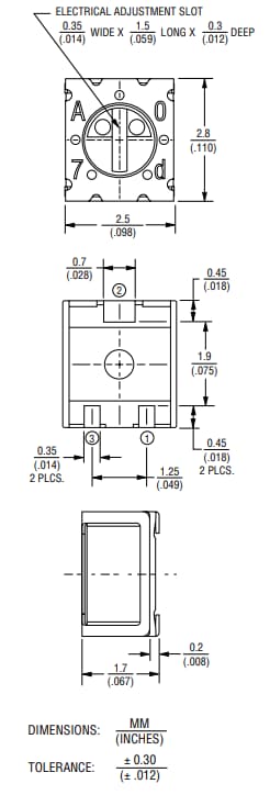 Technische Zeichnung - Bourns 3312 Trimpot® Trimmpotentiometer