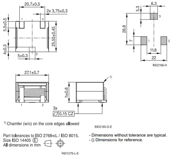 Technische Zeichnung - EPCOS / TDK ERU27M SMD Hochstrom-Flachdraht-Induktivitäten