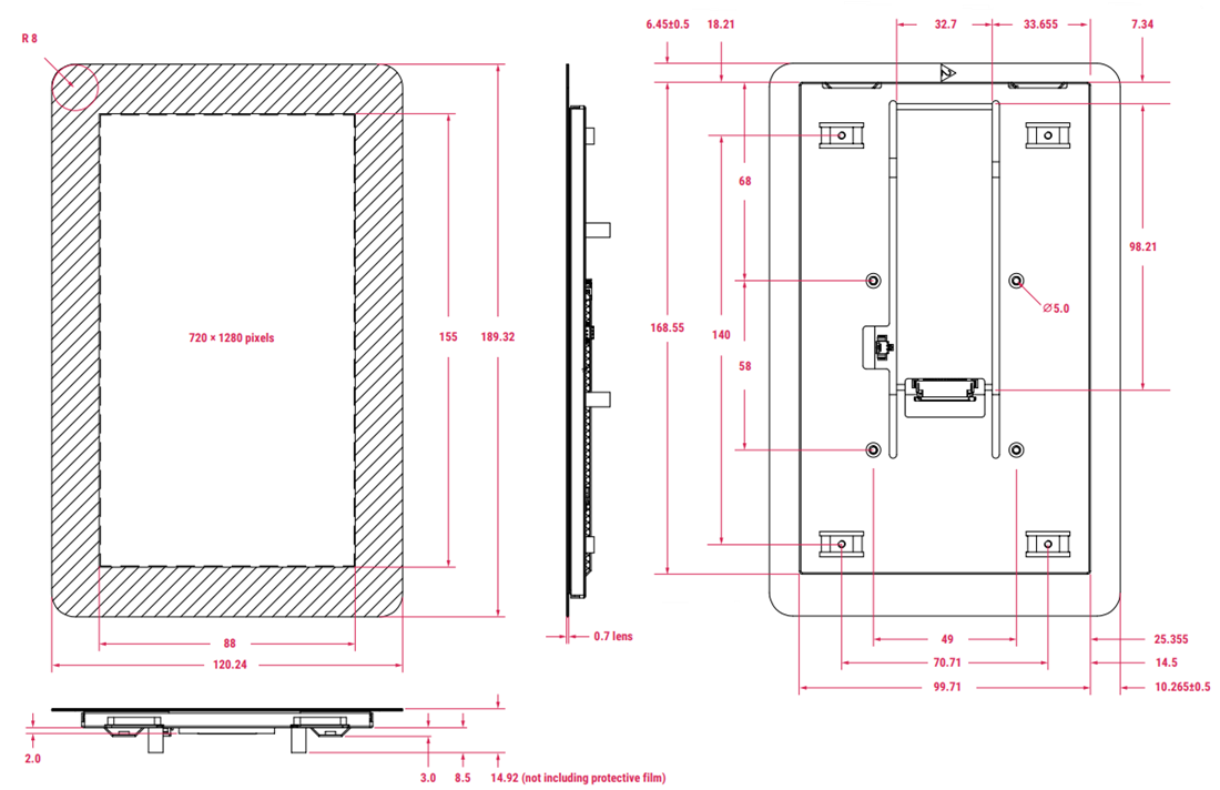Technische Zeichnung - Raspberry Pi Touch-Display 2