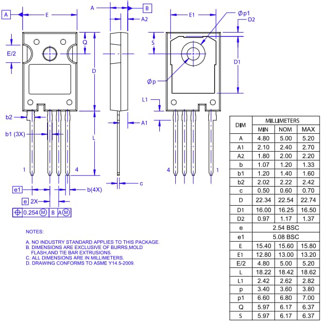 Technische Zeichnung - onsemi NTH4L018N075SC1 n-Kanal-SiC-MOSFET
