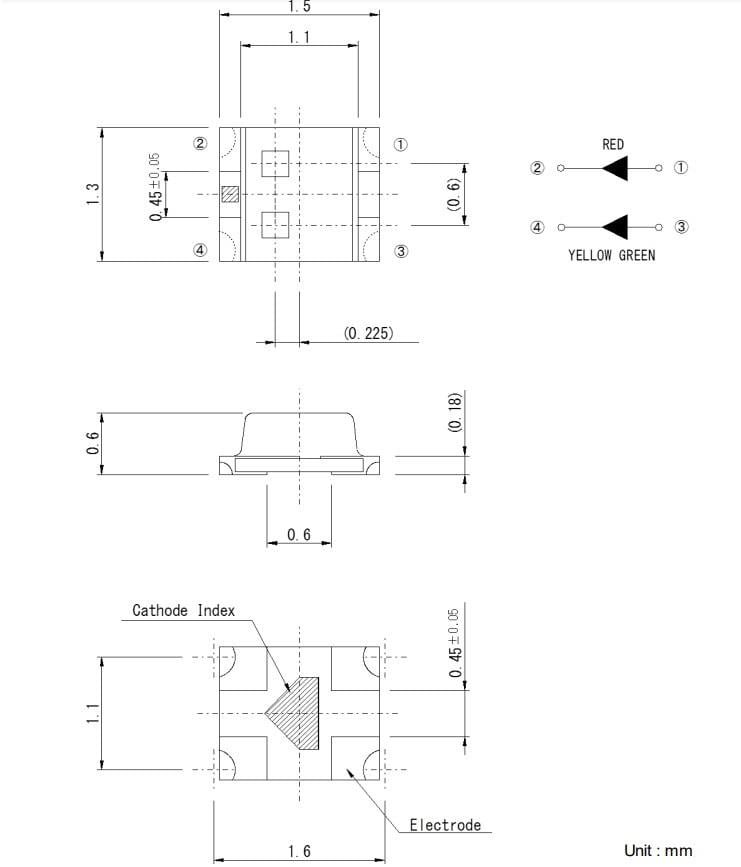 Technische Zeichnung - ROHM Semiconductor SML-522MUSW Chip-LED