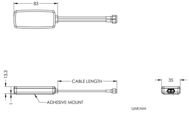 Mechanical Drawing - Maxtena MEA-4950-ISM-AM Adhesive Mount Antenna