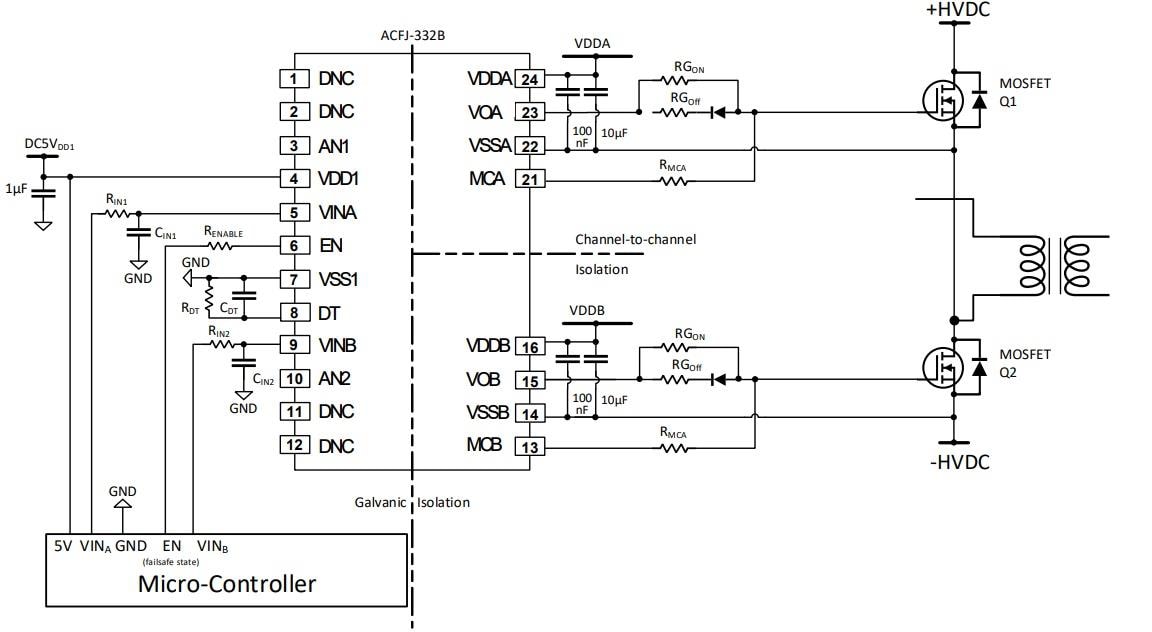 Applikations-Schaltungsdiagramm - Broadcom ACFJ-332B Hochgeschwindigkeits-Gate-Treiber-Optokoppler