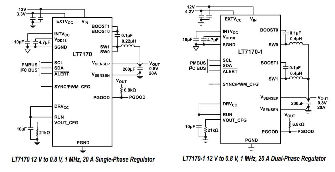 Applikations-Schaltungsdiagramm - Analog Devices Inc. LT7170/LT7170-1 Synchrone Abwärtsregler