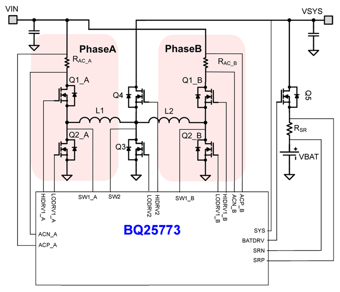 Applikations-Schaltungsdiagramm - Texas Instruments bq25773 Auf-/Abwärts-Batterieladeregler