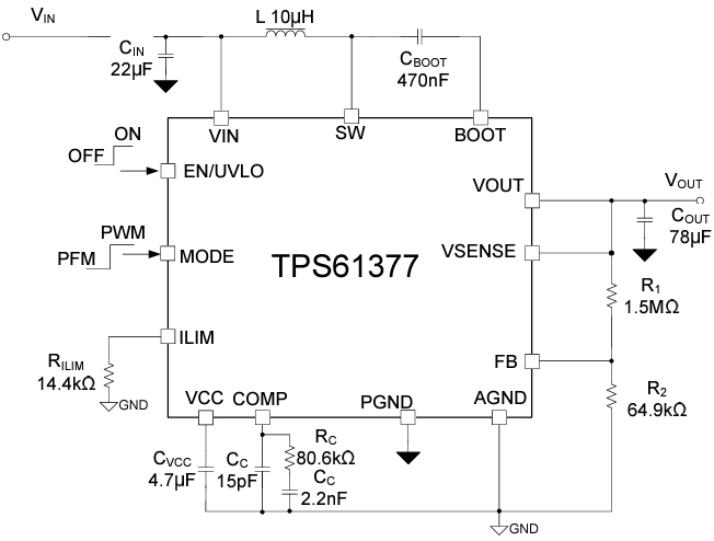 Applikations-Schaltungsdiagramm - Texas Instruments TPS61377 Synchrone Aufwärtswandler