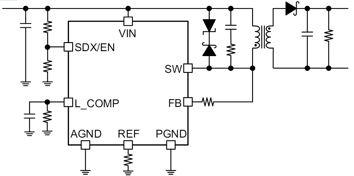 Applikations-Schaltungsdiagramm - ROHM Semiconductor BD7J200 Isolierter Sperrwandler-IC