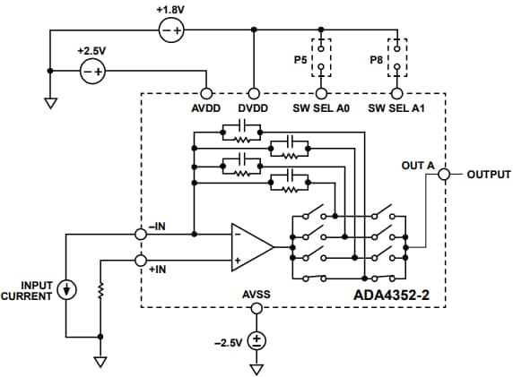 Applikations-Schaltungsdiagramm - Analog Devices Inc. EVAL-ADA4352-2EBZ Evaluierungsboard