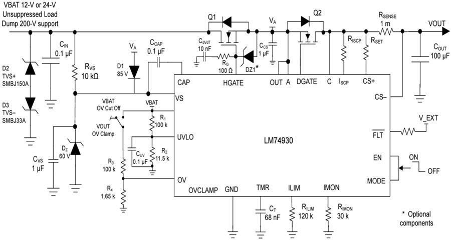 Applikations-Schaltungsdiagramm - Texas Instruments Ideal-Diodencontroller LM74930-Q1 