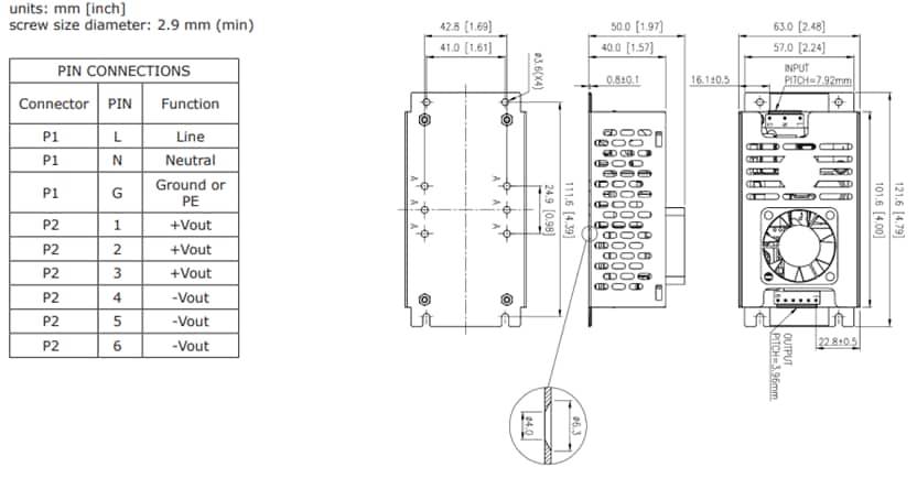 Technische Zeichnung - CUI Inc VGS-250C AC/DC-Netzteile