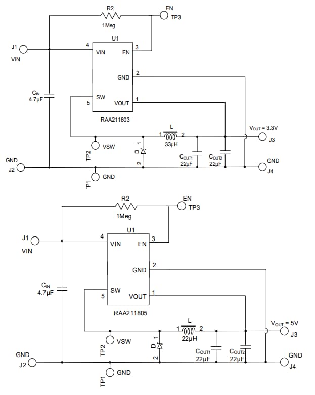 Applikations-Schaltungsdiagramm - Renesas Electronics RAA21180x DC/DC-Abwärtsregler