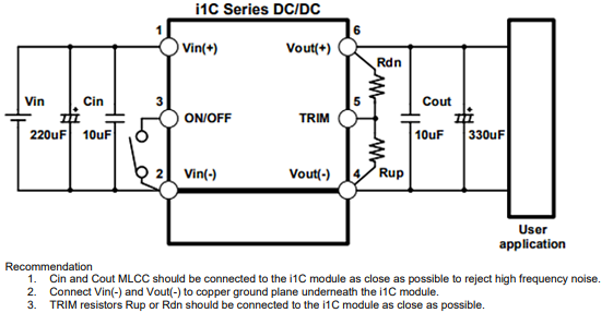 Applikations-Schaltungsdiagramm - TDK-Lambda i1C Nicht-isolierte DC/DC-Abwärts-/Aufwärtswandler von 200 W