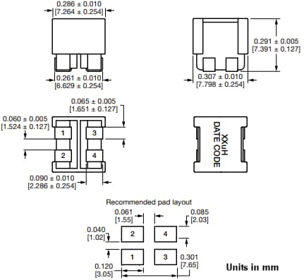 Technische Zeichnung - Vishay / Dale IHLD2525GG-A1 SMD-Leistungsinduktivitäten