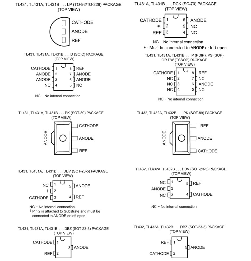 Schaltungsanordnung - Texas Instruments TL431/TL432 Programmierbare Präzisionsreferenzen