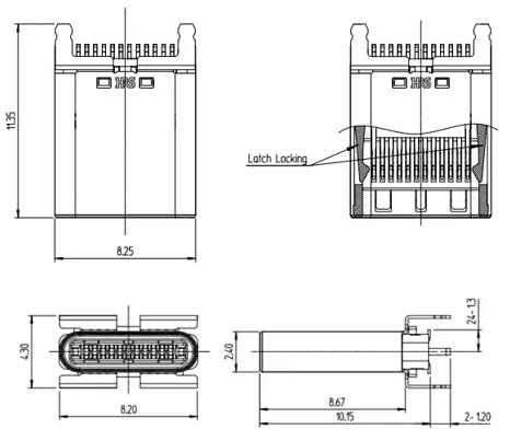 Technische Zeichnung - Hirose Electric CX81B USB Type-C® Steckverbinder