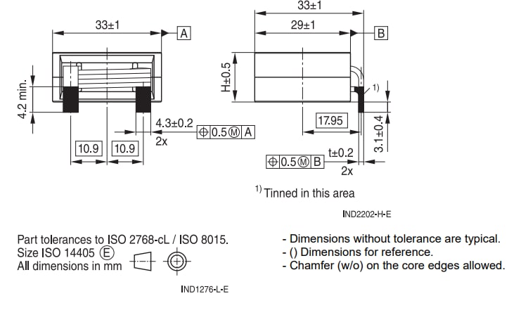 EPCOS / TDK ERU33M PTH Hochstrom-Flachdraht-Induktivitäten