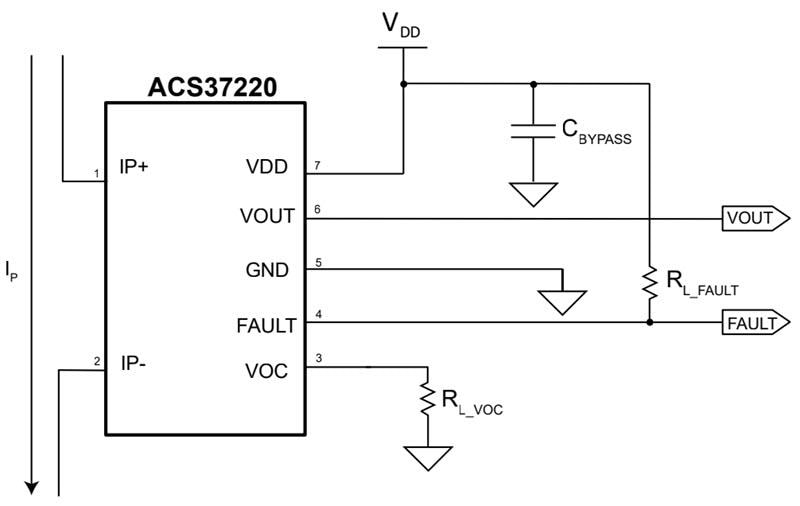 Applikations-Schaltungsdiagramm - Allegro MicroSystems ACS37220 Stromsensoren mit niedrigem Widerstand