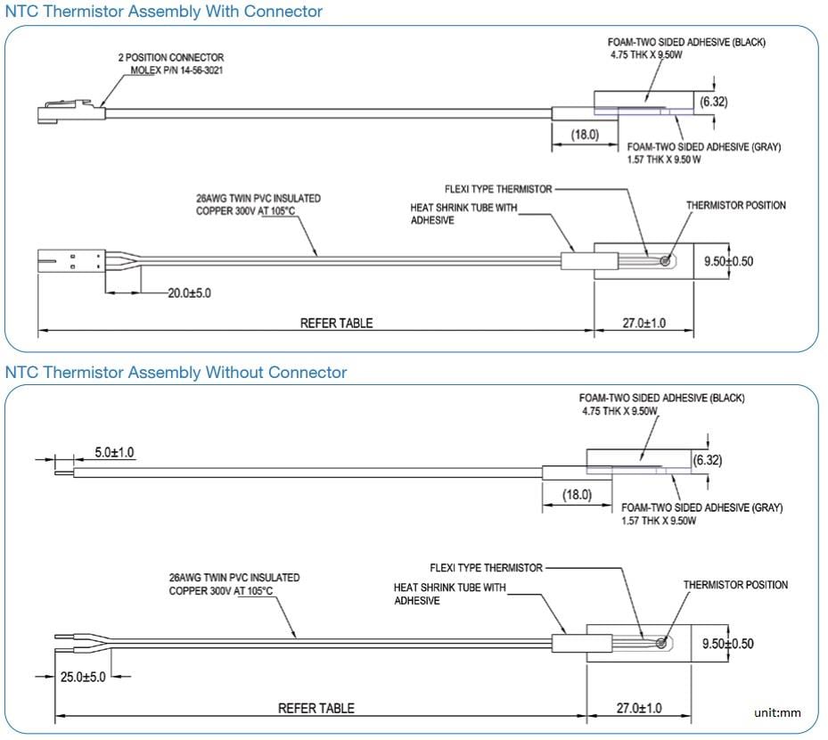 Technische Zeichnung - Amphenol Advanced Sensors Oberflächenmontierbare Schaumstoffsensoren (SMF)