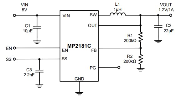 Application Circuit Diagram - Monolithic Power Systems (MPS) MP2181C Synchronous Step-Down Converters