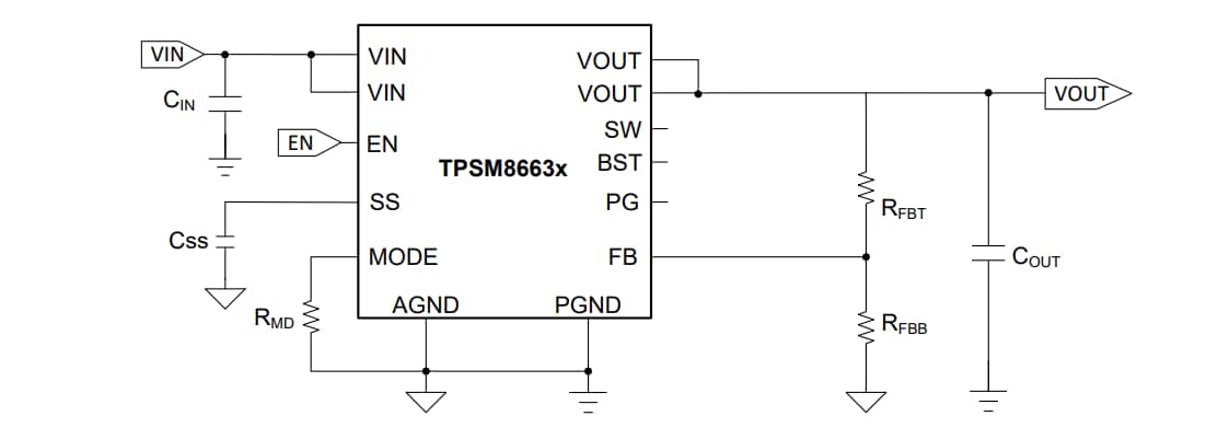 Schaltplan - Texas Instruments TPSM8663x Synchrone Abwärtsleistungsmodule
