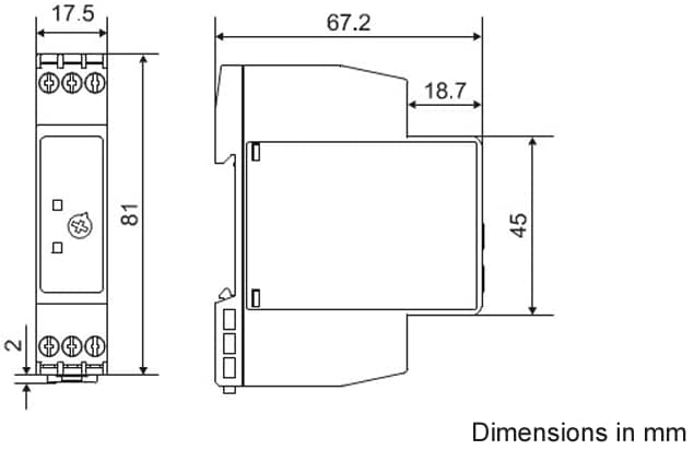 Mechanical Drawing - Teledyne Relays PSM Series 3-Phase Voltage Monitoring Relays