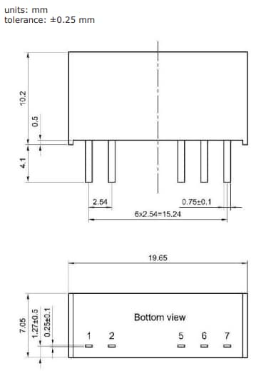 Technische Zeichnung - CUI Inc DRM2-S DC/DC-Wandler