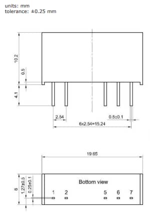Technische Zeichnung - CUI Inc DRM1-S 1 W DC/DC-Wandler