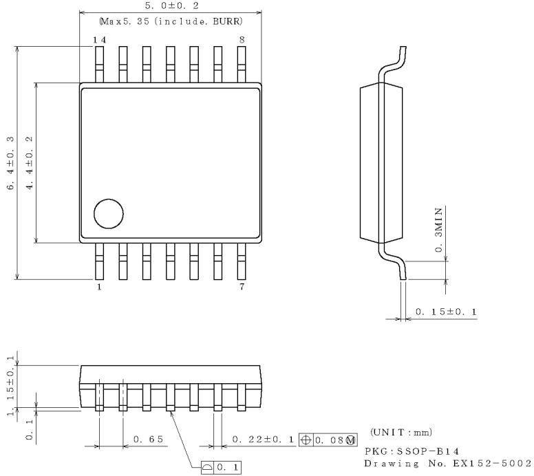 Technische Zeichnung - ROHM Semiconductor BD74C08FV-C Quad-AND-Gate mit 2 Eingängen