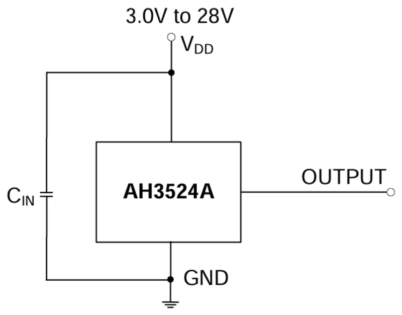 Applikations-Schaltungsdiagramm - Diodes Incorporated AH3524A Omnipolare Hall-Effekt-Schalter