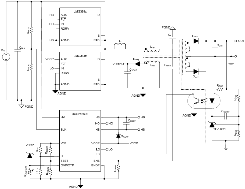 Applikations-Schaltungsdiagramm - Texas Instruments LMG3612 Einkanal-GaN-FET