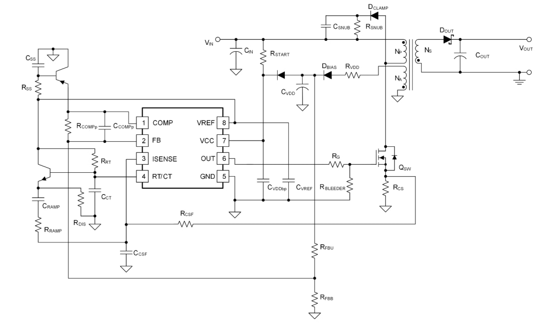 Applikations-Schaltungsdiagramm - Texas Instruments UC284xL/UC284xL-Q1 PWM-Controller