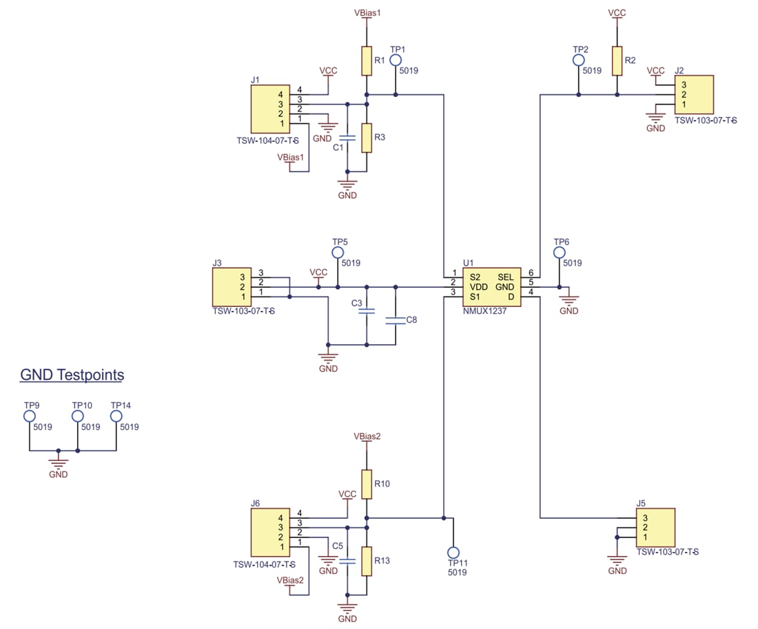 Schaltplan - Nexperia NMUX1237 Multiplexer/Demultiplexer Evaluierungsboard
