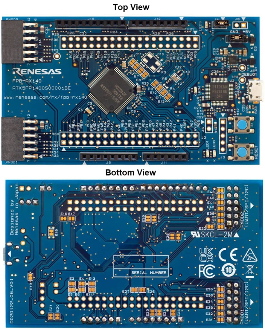 Technische Zeichnung - Renesas Electronics RTK5FP1400S00001BE Schnelles Proto-Board für RX140 MCUs