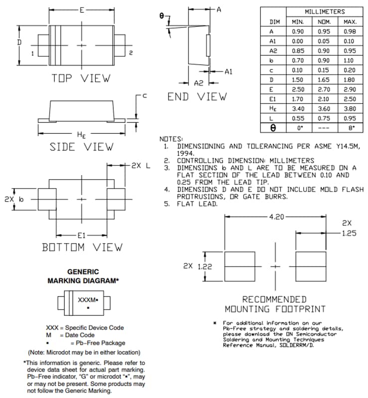 Tabelle - onsemi MBR140SF/SNRVB140SF Schottky-Barrieregleichrichter