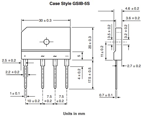 Technische Zeichnung - Vishay Semiconductors GSIB25x Brückengleichrichter