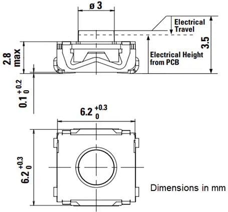 Technische Zeichnung - C&K Switches KSC2 DCT Taktiler Dual-Circuit-Schalter