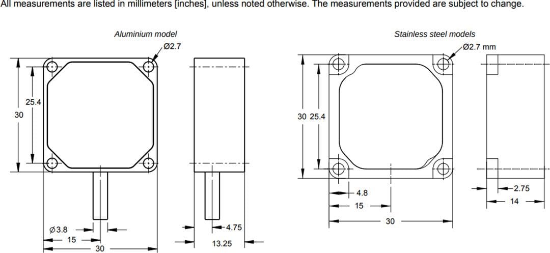 Technische Zeichnung - Banner Engineering QM30VT3 3-Achsen- Schwingungssensoren