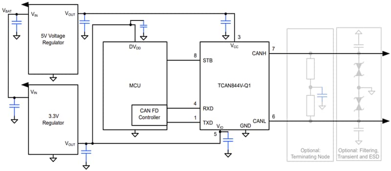 Schaltplan - Texas Instruments TCAN844-Q1 Fahrzeug CAN FD Einschwinger-Prüfkopf