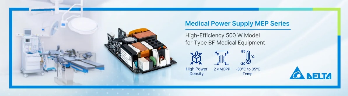 Infographic - Delta Electronics MEP-500A Medical/Industrial AC-DC Power Supplies