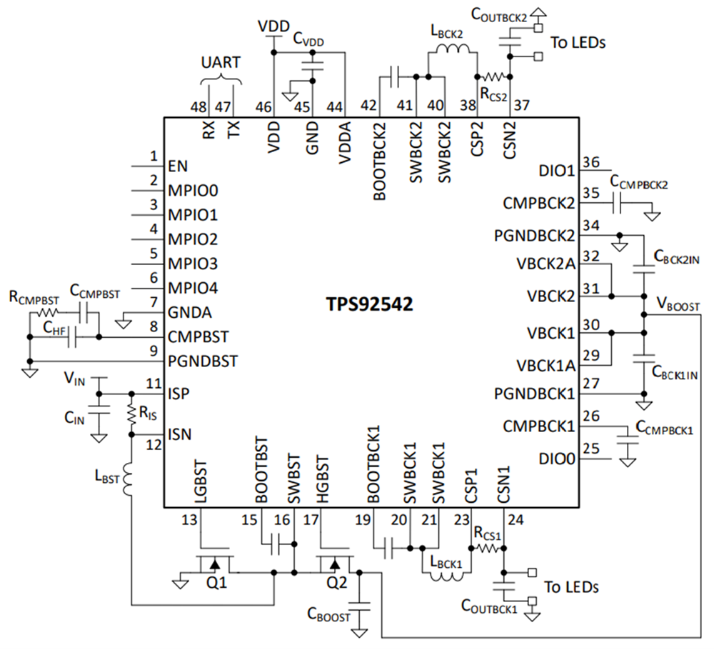 Schaltplan - Texas Instruments TPS92542-Q1 Synchroner Boost Controller