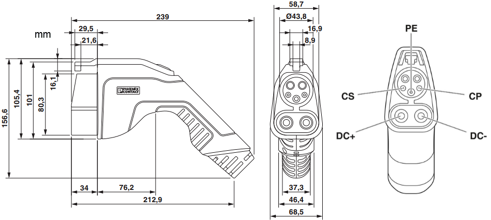 Technische Zeichnung - Phoenix Contact CHARX CCS1 125-A-Ladekabel