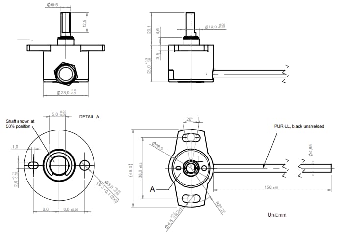 Technische Zeichnung - Amphenol Piher Präzisions-Drehsensoren PSCR-360
