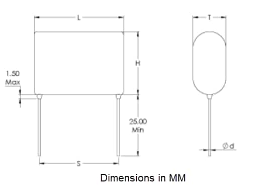 Mechanical Drawing - Cornell Dubilier / Knowles DME Polyester Film Capacitors