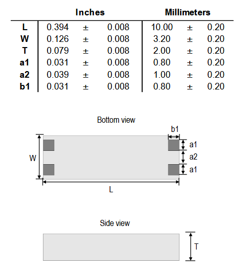 Mechanical Drawing - Johanson Technology 0900AT47A0063001E High-Efficiency Sub-GHz Antennas