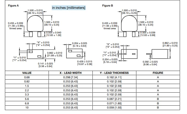 Technische Zeichnung - Vishay / Dale IHXL1500VZ-3A Automotive-Induktivitäten zur Durchsteckmontage