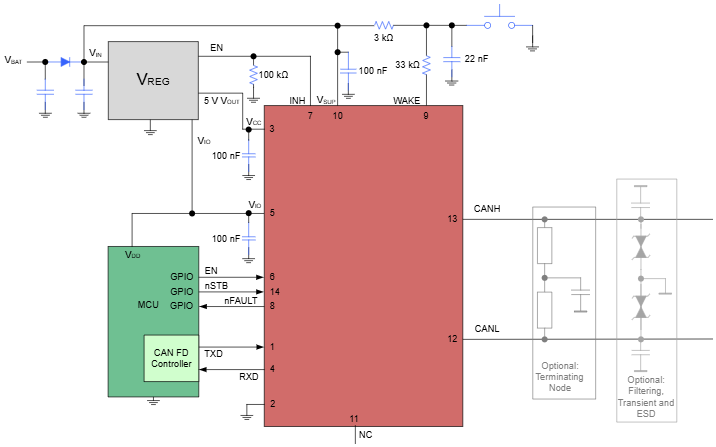 Applikations-Schaltungsdiagramm - Texas Instruments TCAN1043N-Q1 Automotive-CAN-FD-Transceiver