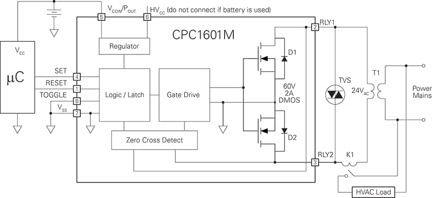 Applikations-Schaltungsdiagramm - IXYS Integrated Circuits CPC1601M 1-Form-A Solid-State-Stromstoßrelais