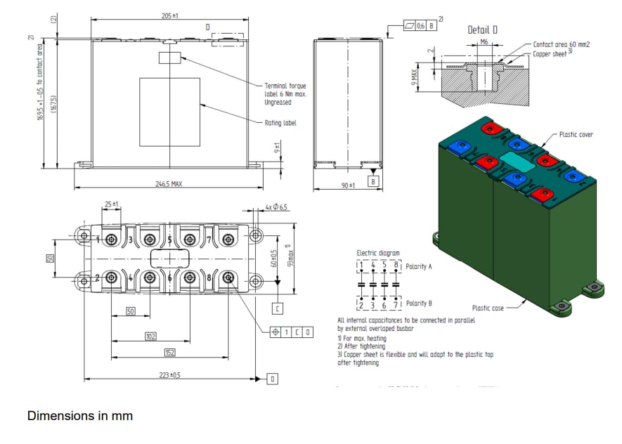 Technische Zeichnung - EPCOS / TDK B25648A ModCap UHP-Leistungskondensatoren
