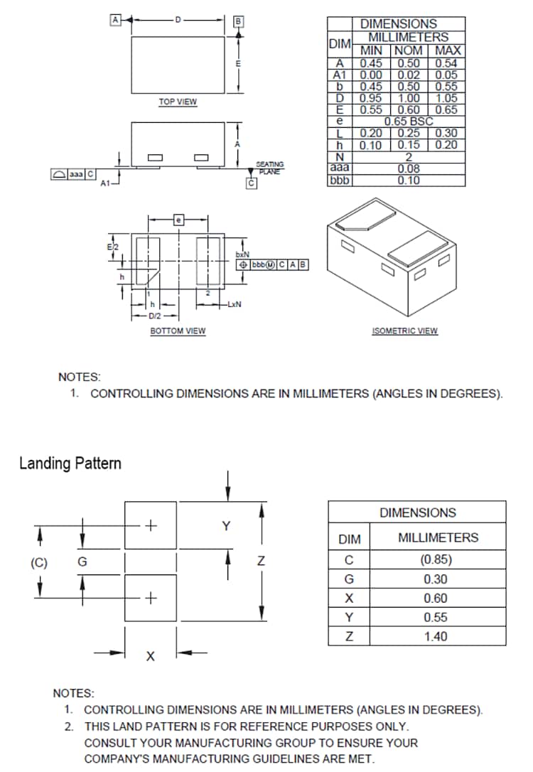 Technische Zeichnung - Semtech SVS03331P1RBQ TVS-Diode mit niedriger Kapazität